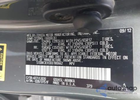 2013 Toyota Highlander Se V6 z USA, uszkodzony, nr VIN 5TDBK3EH3DS180662